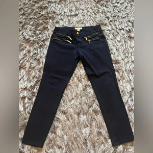 Michael Kors Black Exposed Zipper Ankle Zip Moto Navy Blue Skinny Pants Size 8